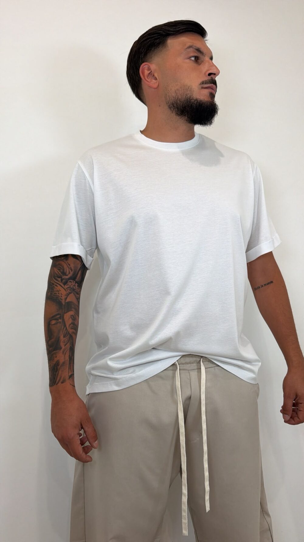 T-shirt filo di scozia BIANCA